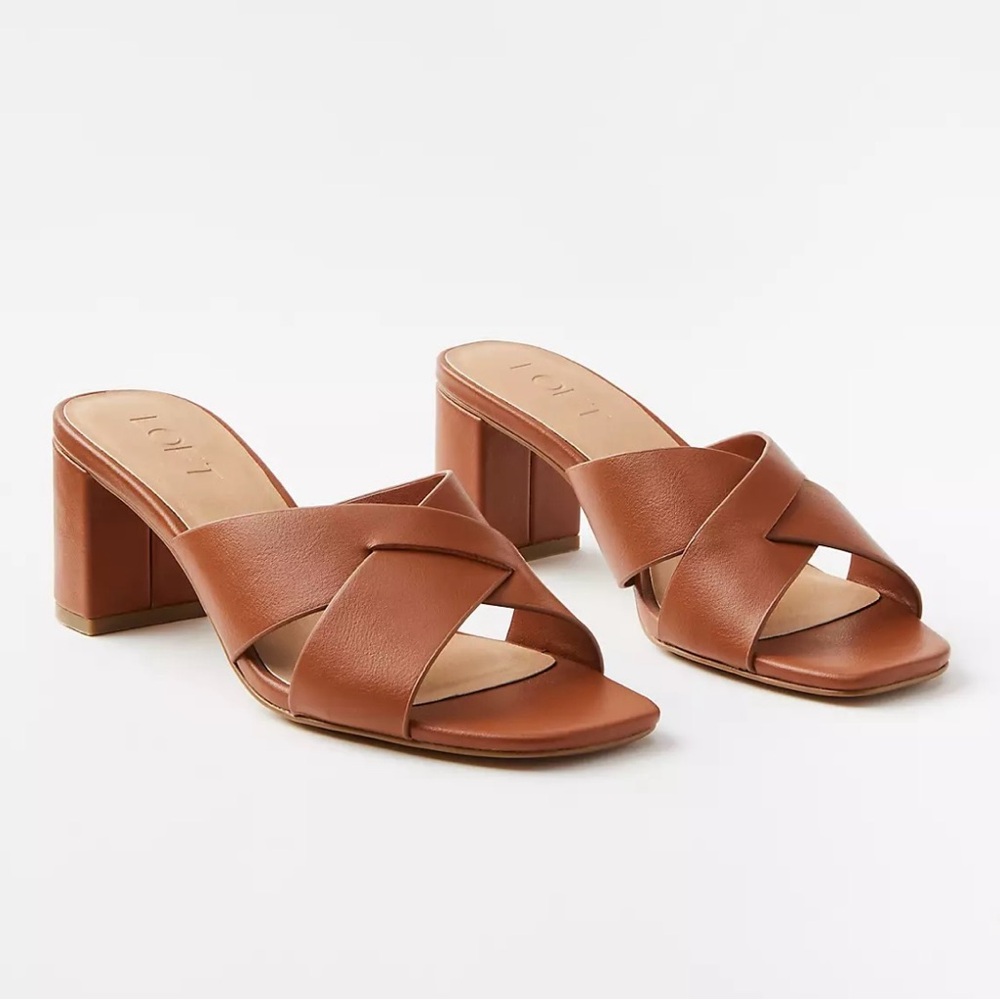 LOFT Criss Cross Brown Block Heel Sandals Size 7